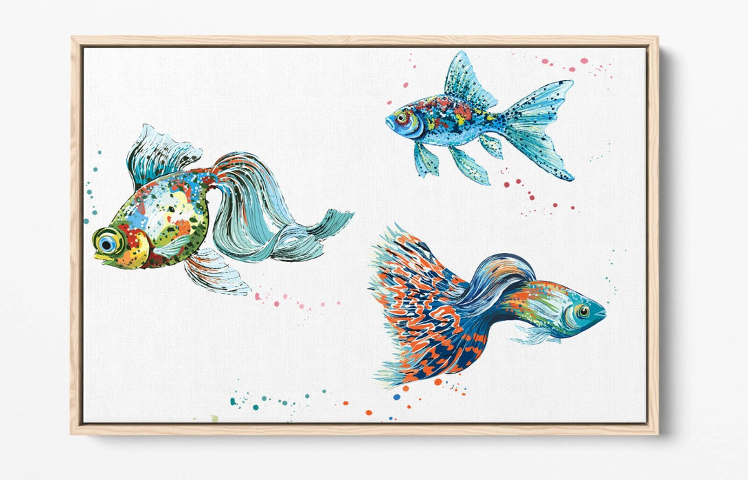 Watercolour Fish Canvas - Float Effect Wall Art Print With Premium Varnish Finish