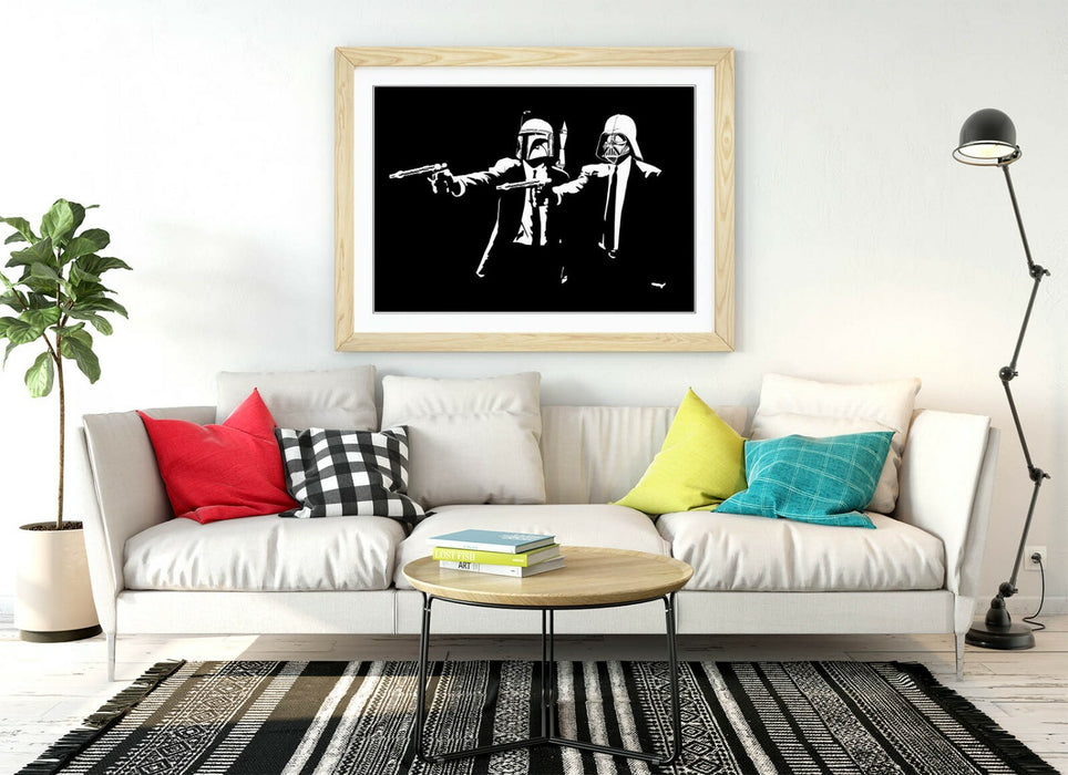 Framed Street Art Poster – Black and White Pulp Fiction Star Wars Print