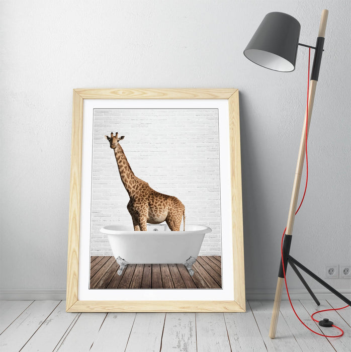 GIRAFFE IN BATHTUB -QUIRKY ART FRAMED POSTER PICTURE PRINT BATHROOM ARTWORK