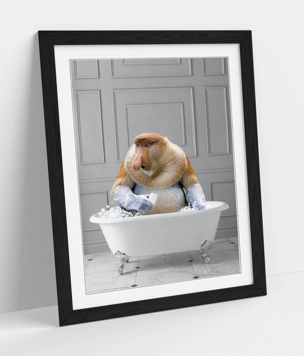 PROBISCUS MONKEY IN BATH PANEL WALL-ART FRAMED POSTER PIC PRINT BATHROOM ARTWORK
