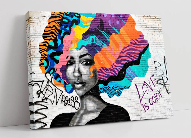 Colorful Hair Canvas - Black Woman Artwork | Vibrant Graffiti Wall Art Print
