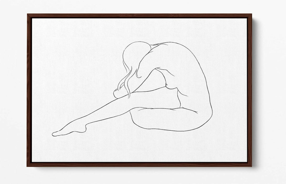 Nude Line Art Canvas - Blue Woman Line Drawing | Float Effect Wall Art