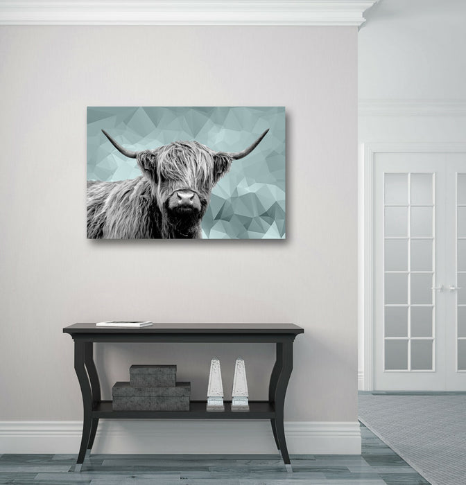 DUCK EGG BLUE ANIMAL GEO COLLECTION HIGHLAND COW GIRAFFE CANVAS WALL ART PRINT