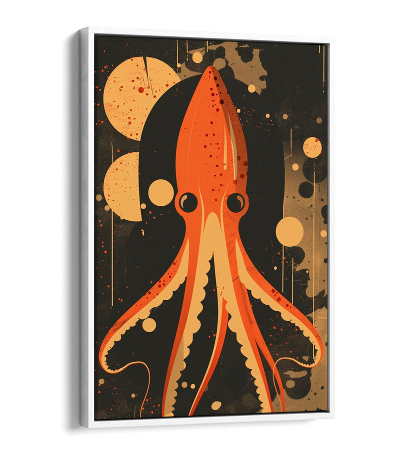 Float Effect Canvas Orange Squid Art – Retro Canvas Print With MDF Frame