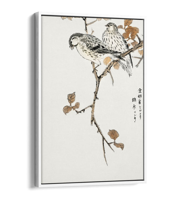 Canvas Wall Art - Numata Kashu Siskin & Euonymus Alata | Float Effect, Premium Frame