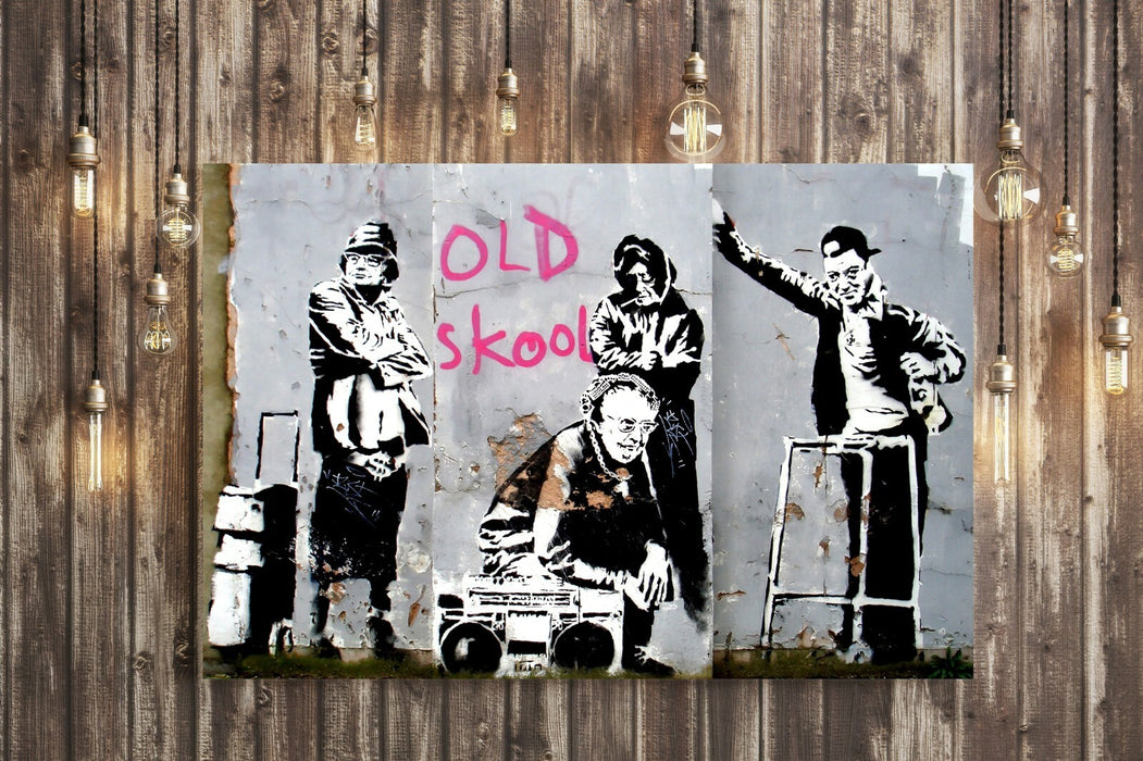 BANKSY DJ OLD SKOOL SCHOOL CANVAS WALL ART PICTURE PRINT ARTWORK GRAFFITI
