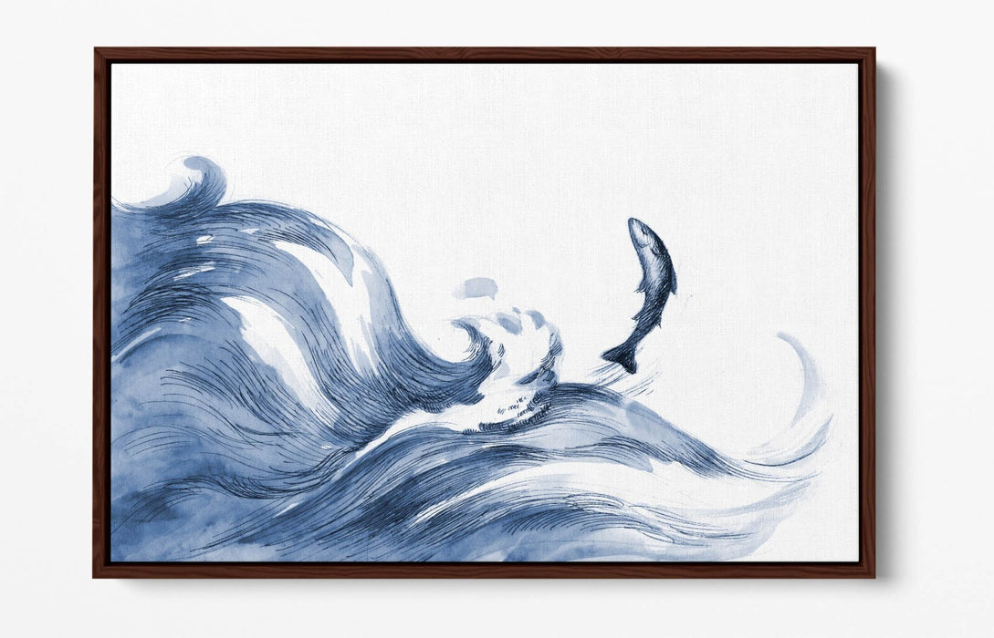 Blue Waves Canvas Art - Watercolour Wall Decor with Float Effect Frame
