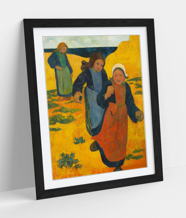 Framed Wall Art - Paul Serusier Girls In The Sands Poster Print With Woodgrain Frame