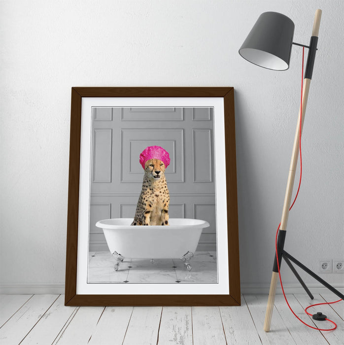 FUNNY CHEETAH IN BATHTUB -ART FRAMED POSTER PICTURE PRINT BATHROOM ARTWORK