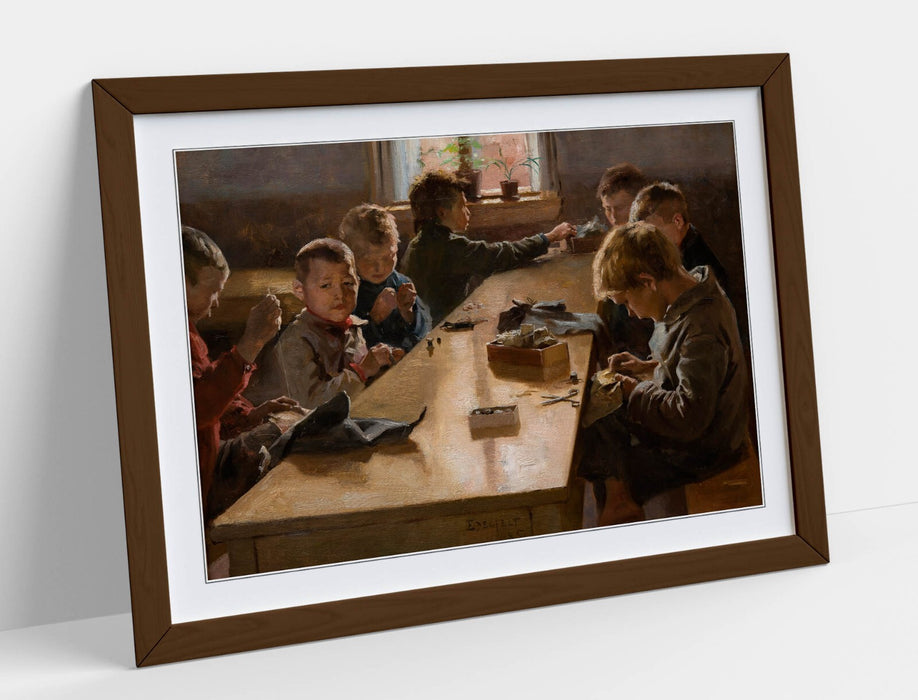 Framed Art Poster - Albert Edelfelt Boy's Workhouse Print | Natural Wood Frame