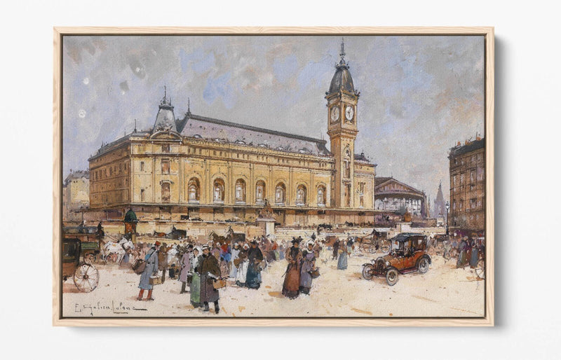Float Effect Canvas Art – Eugene Galien-Laloue Lyon Station Painting on Custom MDF Frame