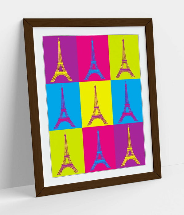 EIFFEL TOWER PARIS COLOURFUL POP ART -FRAMED WALL ART PICTURE PRINT