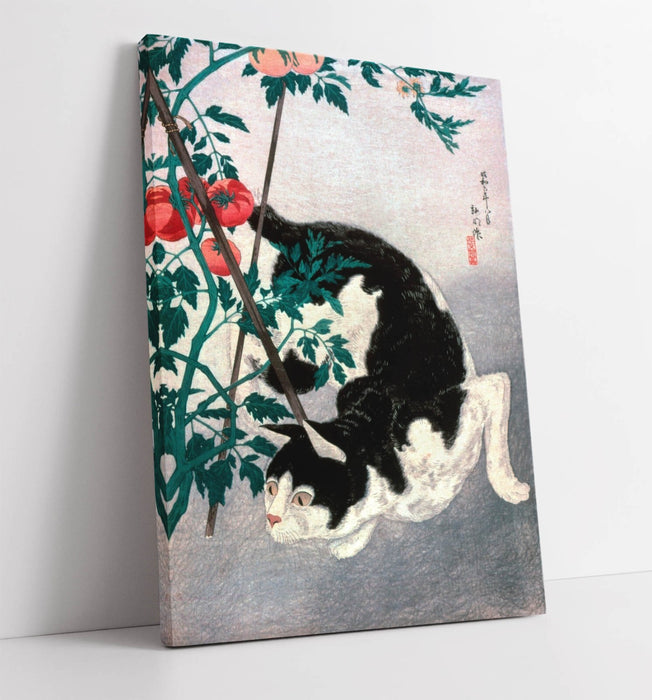 Canvas Wall Art Featuring Cat Canvas Print & Tomato Plant | Ready To Hang Art