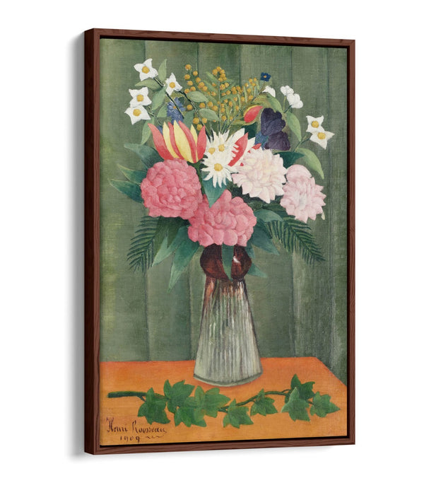 Float Effect Canvas Art - Henri Rousseau Flowers In A Vase | Premium Varnish Finish