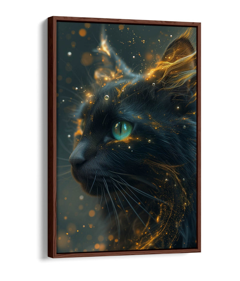 Black Cat Canvas Art – Glowing Cat Wall Art With Float Effect Canvas Print