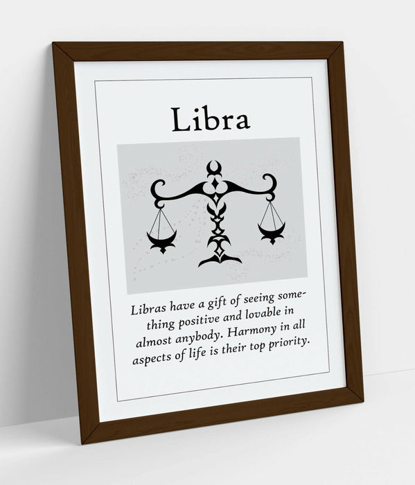 LIBRA STAR SIGN ZODIAC ASTOLOGY QUOTE SLOGAN -FRAMED WALL ART PICTURE PRINT