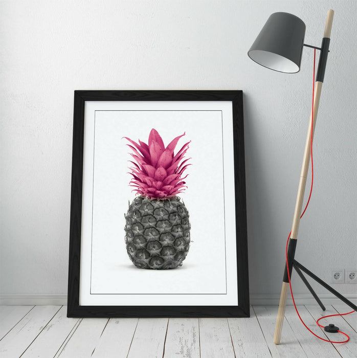 Framed Poster Wall Art - Pink Pineapple Black and White Decorative Print