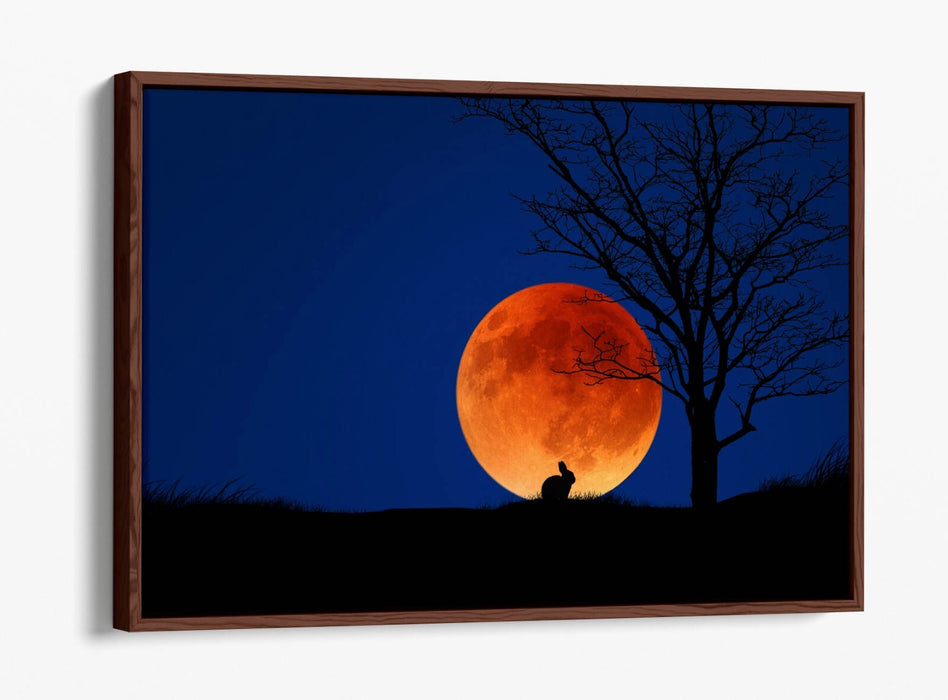 Canvas Wall Art – Rabbit Silhouette Moonlit Night | Premium Float Frame Print