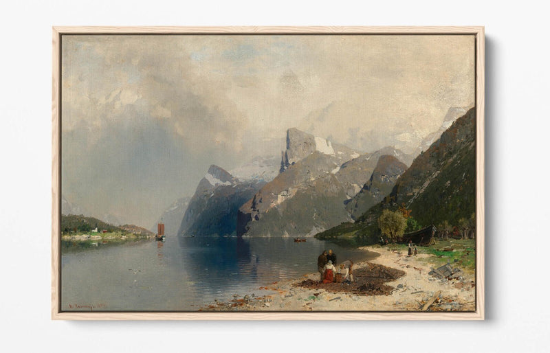 Float Effect Canvas Art - Fjord Landscape Painting on MDF Frame, Ready to Hang