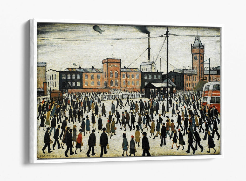 LS LOWRY GOING TO WORK -FLOAT EFFECT CANVAS WALL ART PIC PRINT- BEIGE BLACK