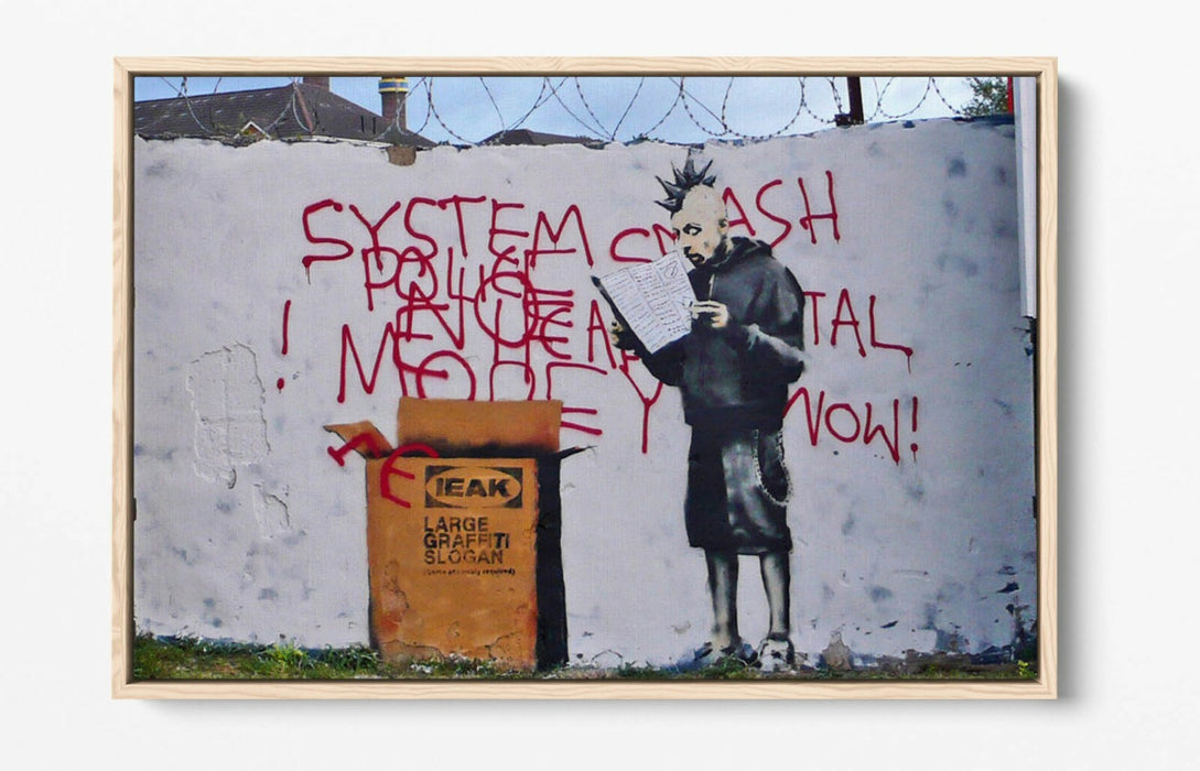 BANKSY IEAK -FLOAT EFFECT CANVAS WALL ART PIC PRINT- WHITE BROWN RED