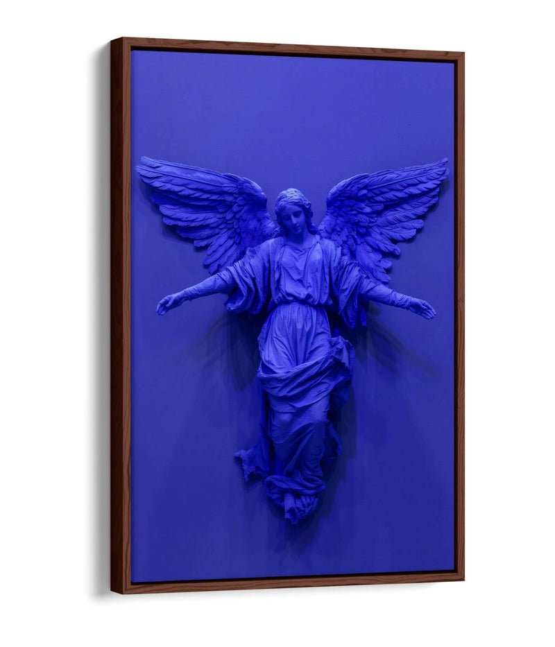 Angel Canvas Art - Purple Blue Statue Print | Float Effect Canvas Wall Decor
