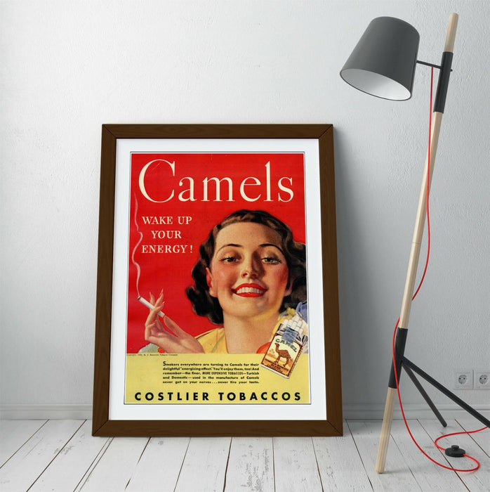 VINTAGE RETRO CAMELS CIGARETTES ADVERTISEMENT -FRAMED WALL ART PICTURE PRINT