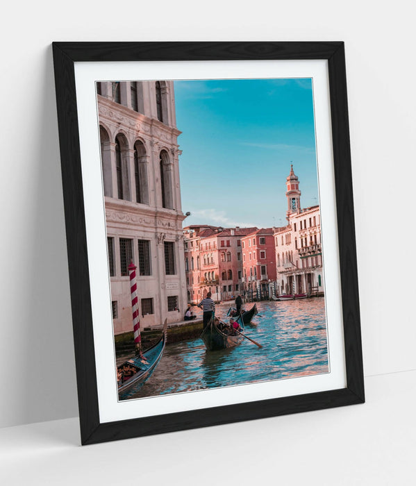 Venice Gondola Poster - Framed Wall Art With Faux Wood Frame & Archival Ink Print