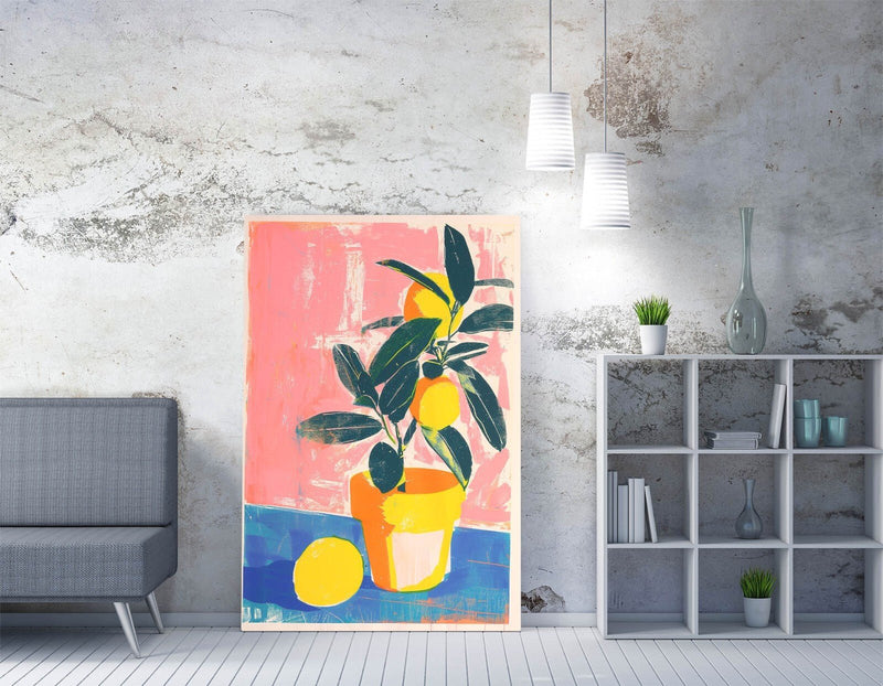 Canvas Wall Art – Pastel Lemon Plant Print | Contemporary Botanical Decor