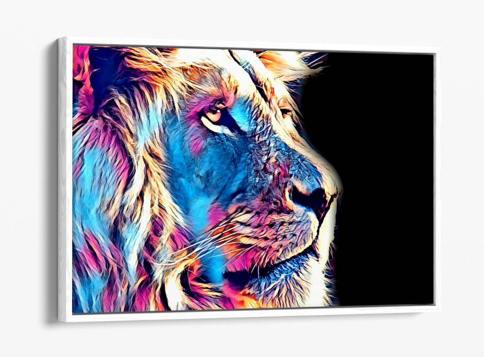 PURPLE BLUE LION SKETCH BLACK BACKGROUND 2 -FLOAT EFFECT CANVAS WALL ART PRINT