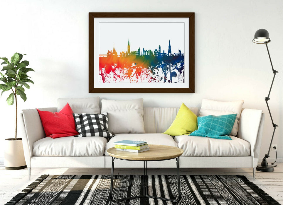 DERRY CITY SKYLINE RAINBOW SPLASH ART -FRAMED WALL ART PICTURE PRINT POSTER