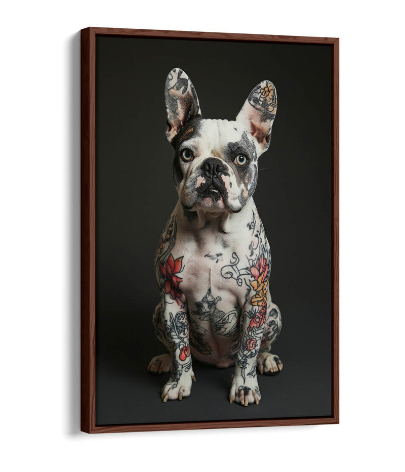 French Bulldog Canvas - Funny Dog Print Tattoo Art | Premium Float Frame Wall Decor