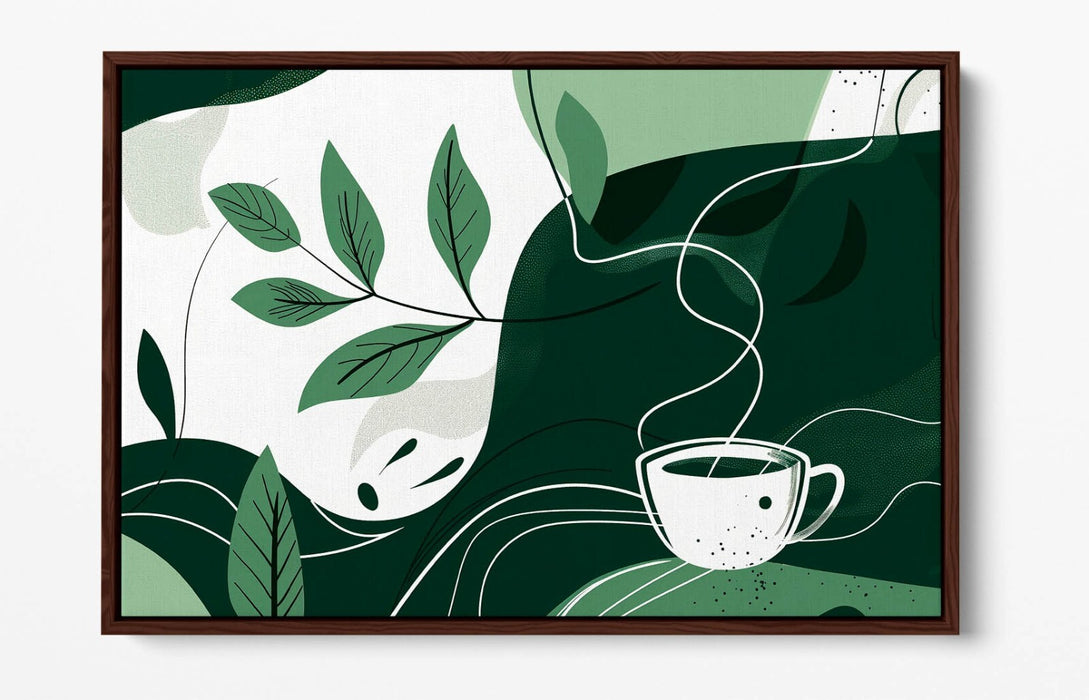 Canvas Wall Art - Float Effect Canvas With Green Plants & Coffee Decor Print