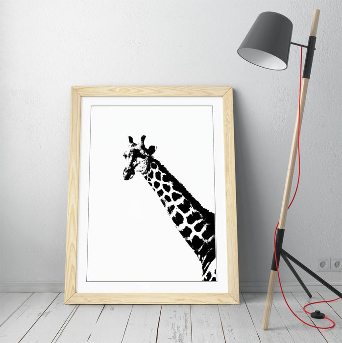 GIRAFFE HEAD, BLACK AND WHITE ANIMALS -WALL ART PRINT POSTER ARTWORK