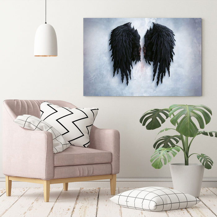 FALLEN BROKEN ANGEL WINGS BANKSY BLACK CANVAS STREET WALL ART PICTURE PRINT