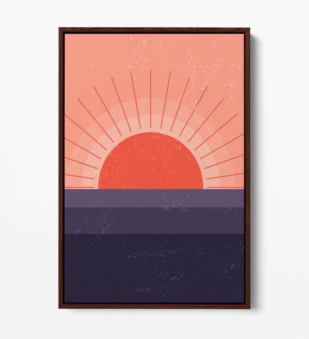 Canvas Wall Art Print - Minimalist Pink Sunset & Blue Sea Float Effect, Ready To Hang