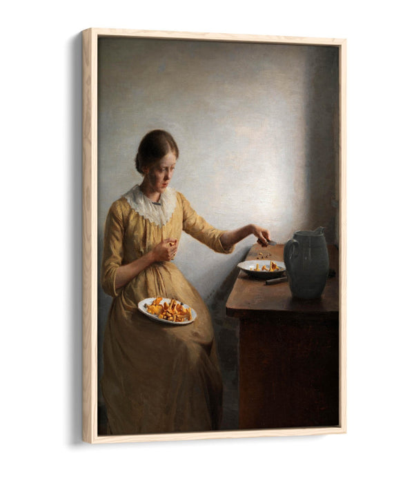Canvas Art Print - Peter Ilsted Young Girl Cleaning Chanterelles | Float Effect, Premium Frame