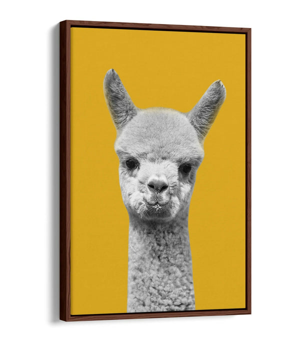 HAPPY ALPACA BLACK WHITE YELLOW MUSTARD FLOAT EFFECT CANVAS WALL ART PIC PRINT