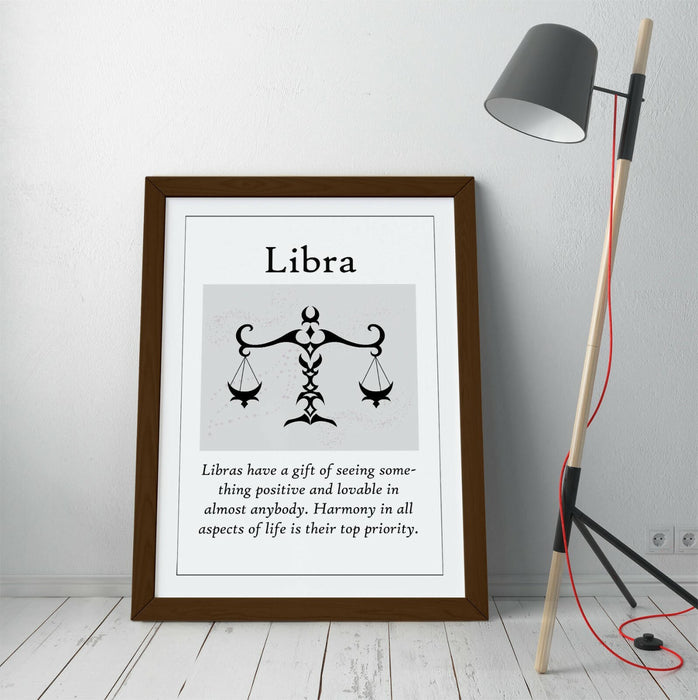LIBRA STAR SIGN ZODIAC ASTOLOGY QUOTE SLOGAN -FRAMED WALL ART PICTURE PRINT