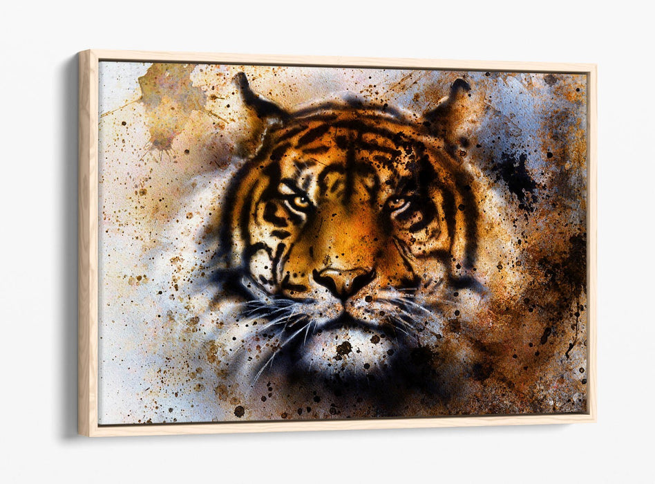 Canvas Wall Art - Tiger Abstract Rusty Background With Float Effect Frame
