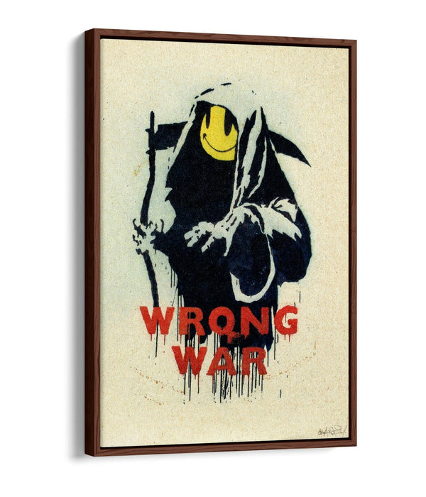 BANKSY, WRONG WAR SMILEY GRIM REAPER -FLOAT EFFECT CANVAS WALL ART PRINT