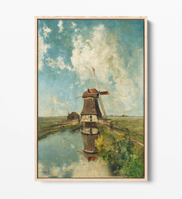PAUL GABRIEL, WINDMILL ON A POLDER WATERWAY -FLOAT EFFECT CANVAS WALL ART PRINT