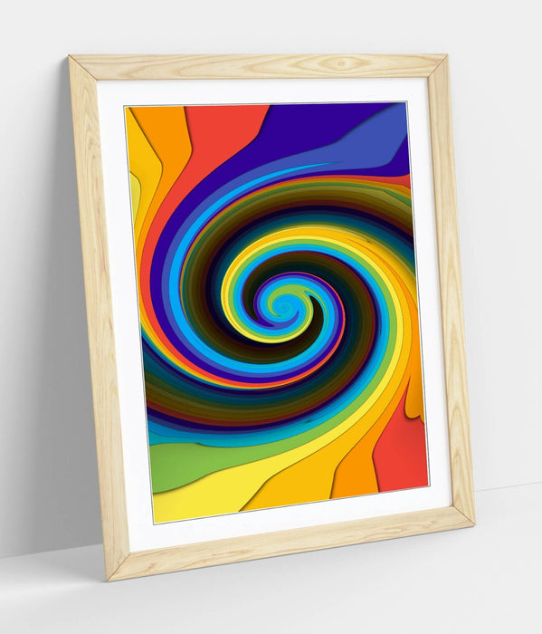 Colorful Swirl Wall Art - Framed Abstract Print With Faux Wood Frame