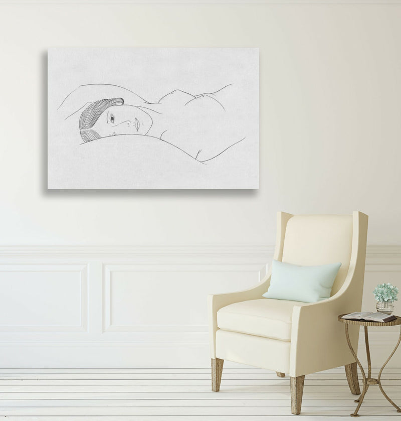 Canvas Wall Art – Black and White Nude Woman Line Drawing Print | Handmade UK