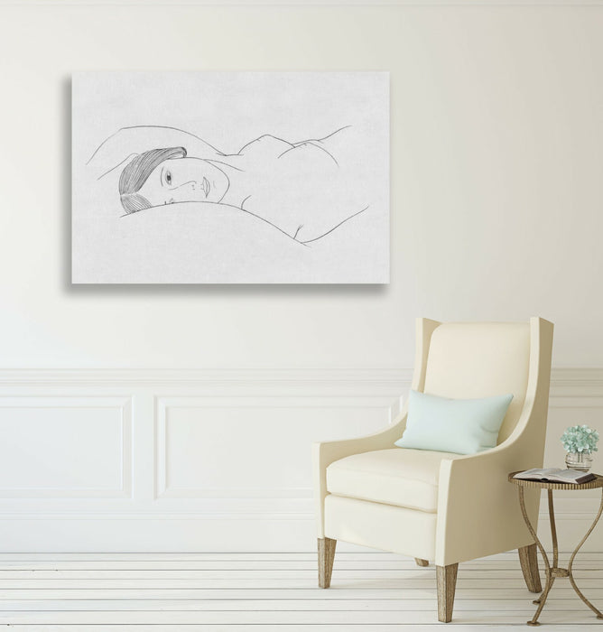 CANVAS WALL ART PRINT ARTWORK BLACK AND WHITE NUDE WOMAN LAYING LINE DRAWING