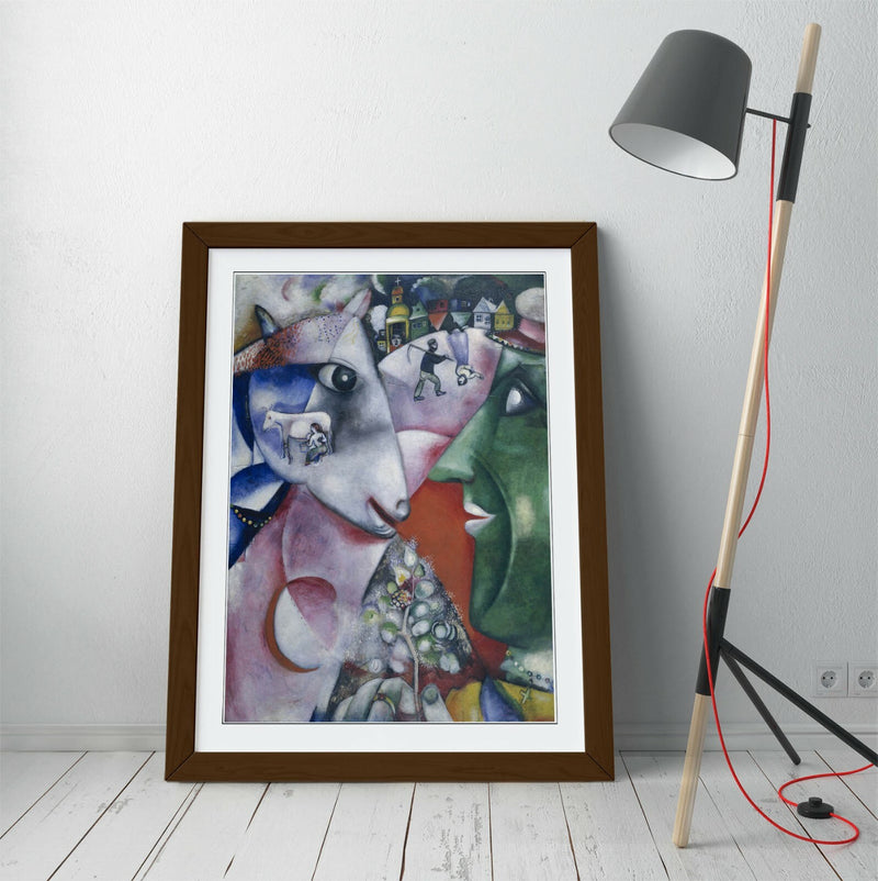 Framed Art Print - Marc Chagll, I and The Village - Wall Art Poster Print With Frame / Black, Walnut, Oak