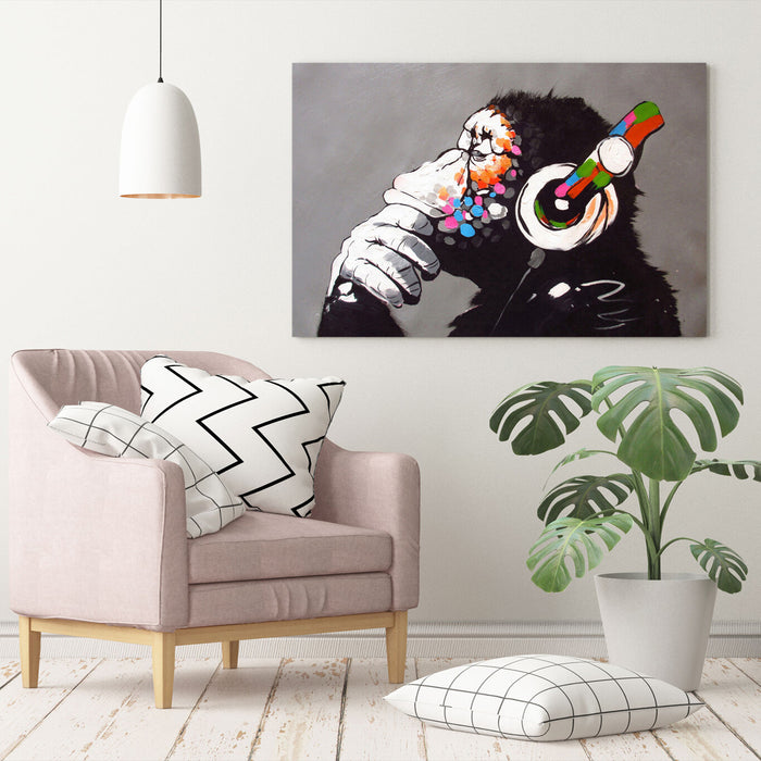 MONKEY DJ BANKSY CANVAS STREET WALL ART PRINT ARTWORK -  GORILLA