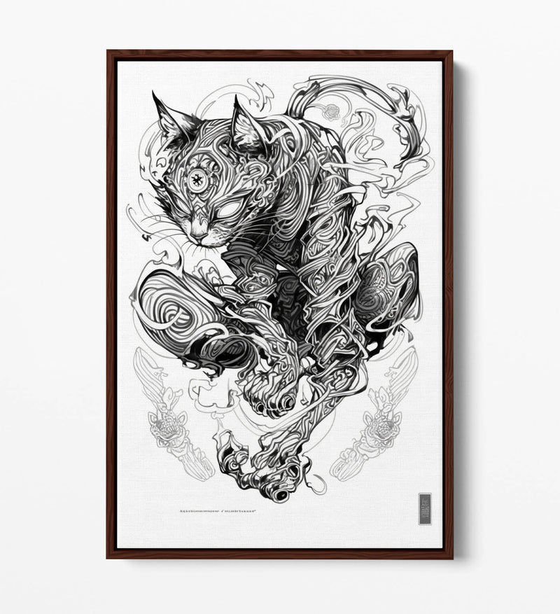 Cat Canvas Wall Art – Black Sketch Line Art Print | Float Effect Canvas, Handmade