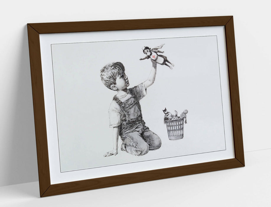BANKSY SUPER NURSE GAME CHANGER -ART FRAMED POSTER PICTURE PRINT ARTWORK- GREY