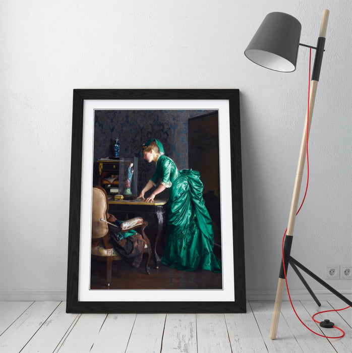 Framed Wall Art Featuring William McGregor Paxton Green Dress Painting – Matte Paper Print